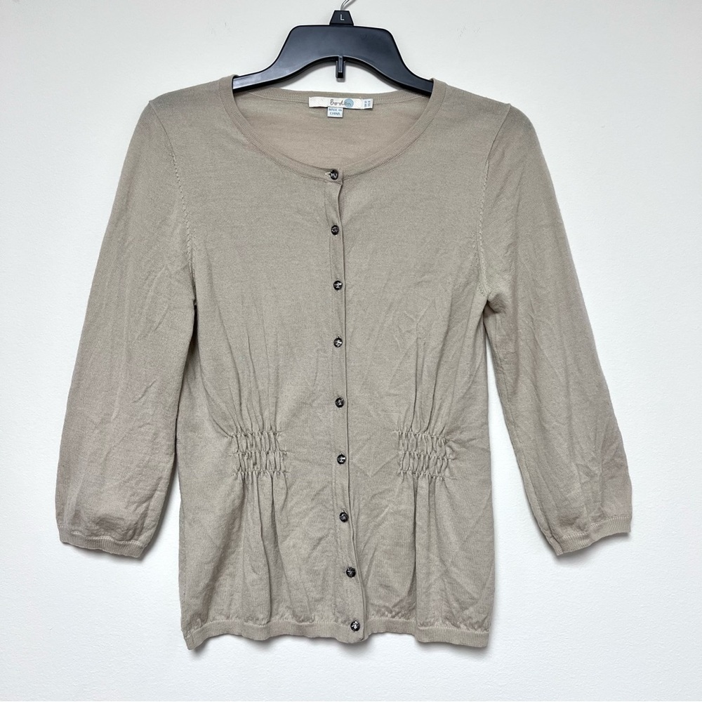 Boden Tan Cream 100% Wool Peplum Fitted Blazer Crystal Buttons